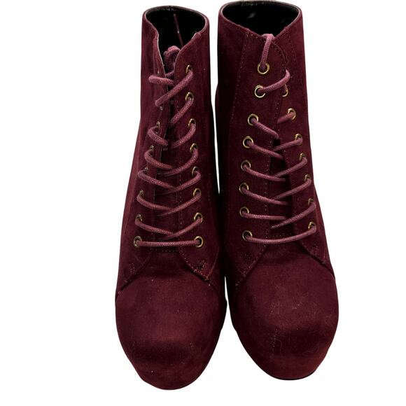 Women's 10 Platform Shoes Purple Closed Toe  Ankle Boots Booties Laces - Picture 2 of 8